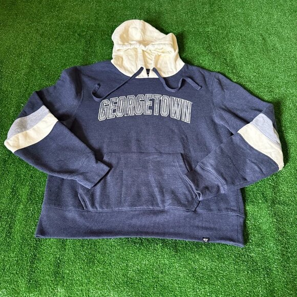 '47 BLUE Georgetown Hoyas Domain Lennox Long Sleeve Hoodie Sweatshirt Size M - Picture 2 of 12